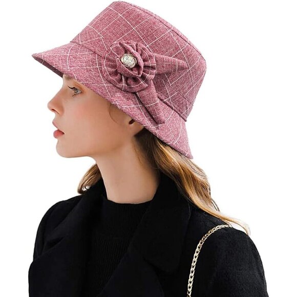 Women Foldable Cotton Linen Cloche Hat Sun Protection Elegant Wedding Party main image 4